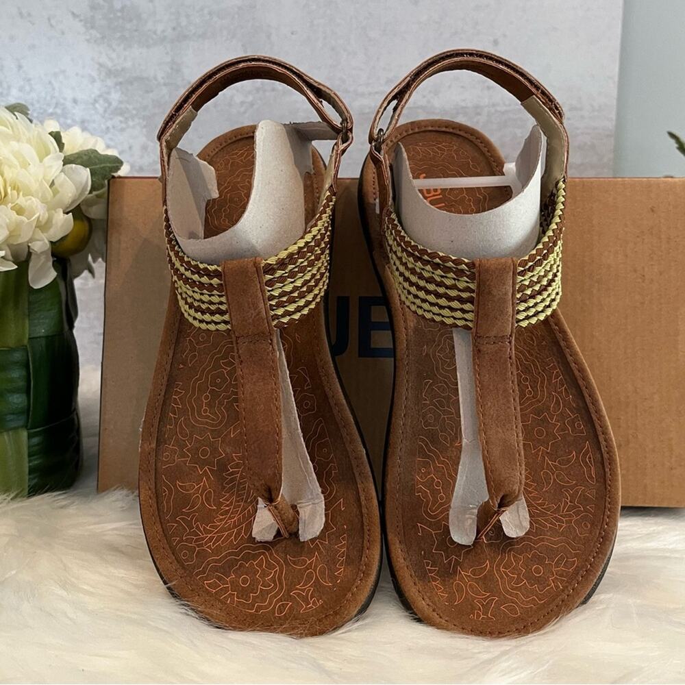 NEW JBU Jambu Yasmin Velcro Bungee Two Tone Green Brown Comfy Flats Sandals 6